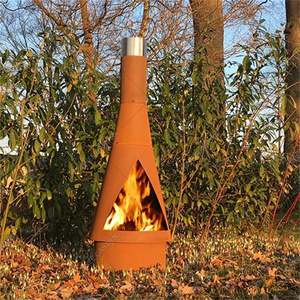 Chimenea de leña de Torre cónica de acero Corten con tapa de acero inoxidable, perfecta para patio de jardín al aire libre - Product Image 2