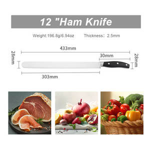 Cuchillo rebanador de <span class=keywords><strong>jamón</strong></span> de 10 pulgadas y 12 pulgadas, cuchillo de cocina profesional de acero inoxidable 5Cr15mov con mango de ABS - Product Image 2
