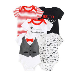 Pagliaccetto Unisex Casual estate manica corta Set 5 pezzi per bambini 0-1 anno body neonato 100% cotone all'ingrosso - Product Image 4