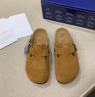 Sabots en cuir véritable pour femmes, best-sellers, doublés de fourrure, semelle EVA antidérapante, confortables pour l'hiver, style Birkenstock