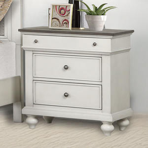 Ensemble de chambre à coucher moderne bicolore blanc - 5 pièces avec lit à panneaux rembourrés, commode, miroir, armoire et table de chevet - Product Image 4