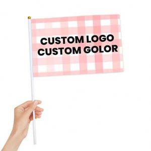 Bandera Pequeña Personalizada de Poliéster Impreso al por Mayor con Asta de Madera/Plástico para Exhibición - Product Image 1