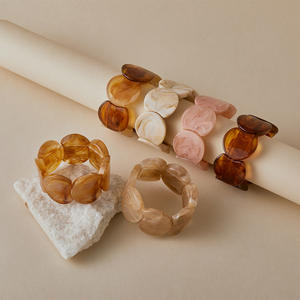 Geometrik kahverengi kahve reçine muhteşem kaplumbağa streç bilezik Punk tıknaz düzensiz akrilik elastik bilezik - Product Image 5