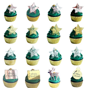 Decoraciones acrílicas para pasteles navideños con diseño de miel y dulzura, estrellas grabadas con láser, adornos para cupcakes con renos, artículos para fiestas - Product Image 5