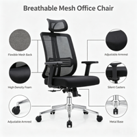 Fauteuil de bureau exécutif à dossier haut, ergonomique, réglable en hauteur, pivotant, avec cadre blanc et assise en tissu maillé, design moderne pour la maison