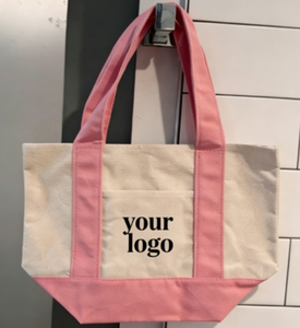 Petit sac fourre-tout en toile de coton rose pastel avec logo brodé personnalisé et poignée renforcée - Product Image 3