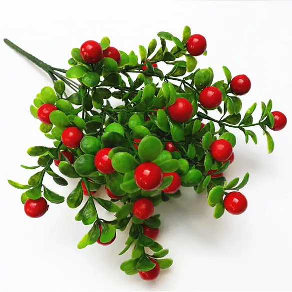 ผลไม้ประดิษฐ์6ส้อมของ18พืชพลาสติกขนาดเล็กที่มีผลไม้สีแดงใบประดิษฐ์สำหรับตกแต่งบ้าน