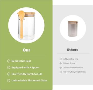 Multifunctional Modern Clear Transparent Glass Food <b>Container</b> <b>Bamboo</b> Lid Spoon for Freshness Preservation Kitchen Storage Spices - Product Image 3