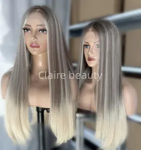 An kopfhaut ausgerichtete 360 ° Vollspitzenperücke Ombre Farbe glattes europäisches menschliches Haar lange tiefe Welle Spitzen-Vorperücken für weiße Frauen