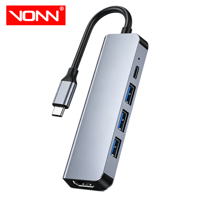 5-in-1 Multi-Function Type-C Hub for 2.0 USB 3.0/2.0 PD Charging Aluminum Alloy Docking Station for Stock