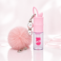 Nouvel Arrivage Brillant à Lèvres Oreilles de Lapin avec Charme, Marque Privée OEM/ODM, Sangle Pompon Rose, Clip Portable, Indispensable en Voyage