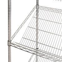 Zware 5-laags schuine schappenrek van zilverkleurig chroom/zink metaal, staand model, versterkt frame, eenvoudige montage, 250 kg/laag