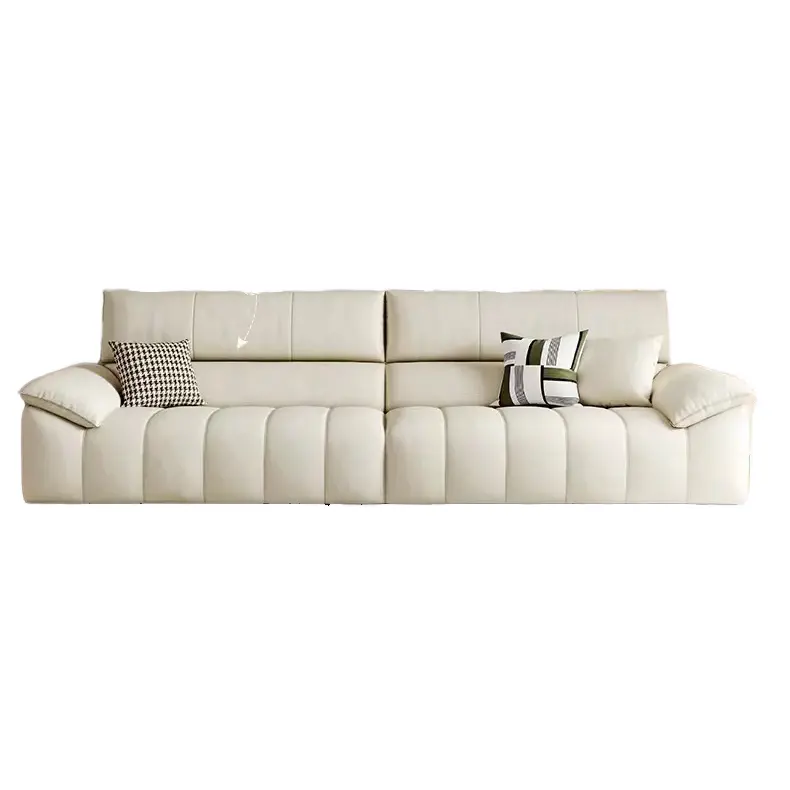 Sofá de couro italiano minimalista, teclas de piano, moderno, simples, linha reta, sofá de couro para sala de estar