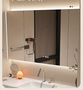 Natural luxury pink marble hotel style intelligent lighting <b>mirror</b> <b>wall</b> hanging bathroom cabinet - Product Image 6