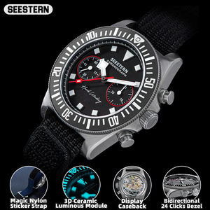 Haute qualité en acier sport pilote mouette mécanique chronographe 1901 mouvement à remontage manuel magique Nylon autocollant montre hommes à vendre - Product Image 2