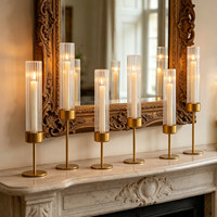 Lot de 6 bougeoirs cylindriques en verre doré pour bougies coniques - Décoration de table pour mariages et fêtes