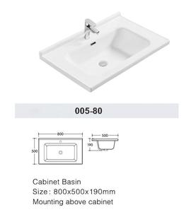 Wastafel kabinet permukaan padat keramik persegi panjang, Modern putih keran satu lubang wastafel meja rias kamar mandi