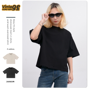 เสื้อยืดผู้ชายคุณภาพสูง หนานุ่ม สไตล์วินเทจ ล้างสีแบบแอซิดวอช ทรงโอเวอร์ไซส์ แบบครอป ตัดเย็บพิเศษ พิมพ์ลาย - Product Image 1