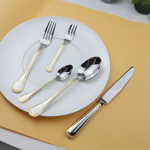 Ensemble de couverts <span class=keywords><strong>en</strong></span> acier inoxydable 304 de luxe moderne <span class=keywords><strong>argent</strong></span>é et doré pour mariage et fête, 5 pièces, couteaux et fourchettes - Product Image 2