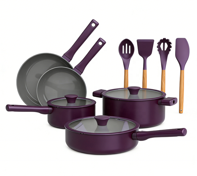 12PC All-in-One Induction Granite Cookware Set | Pressed Aluminium Nonstick Pots & Pans for Home Kitchen