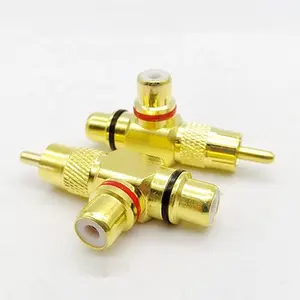 镀金纯黄铜公对2 * 母插头音频头RCA公对2RCA母连接器