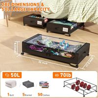 NFS Wholesale Factory Square Bed Bottom Storage Rack Under Bed Clothing Shoes Sheets Book Storage Box with Wheels Move the Cart