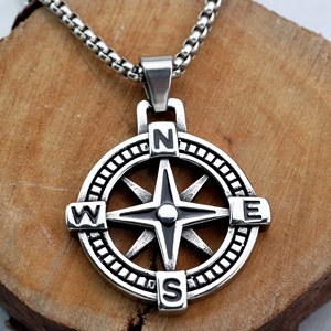 Collar con Colgante de Brújula de Acero Inoxidable para Hombre, Diseño de Estrella Náutica, Joyería de Regalo - Product Image 1