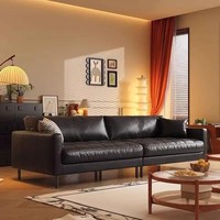 Ensemble de canapés Mid-Century Modern en bois massif et cuir, dossier droit avec coussins, écologique, durable, mobilier de maison luxueux, Black Cat