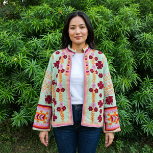 Veste en velours tissé brodée de fleurs, respirante, col rond, manches longues, printemps, automne, hiver, vêtements d'extérieur pour femmes, cadeau pour elle - Product Image 1