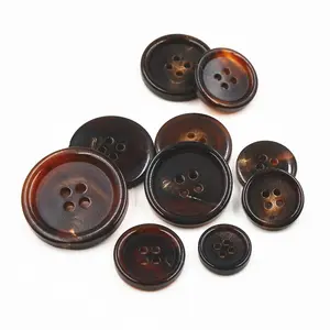 Real Cow Horn Buttons Black Coffee Buttons 4-Holes High-Grade Men'S Suit Buttons Wholesale
