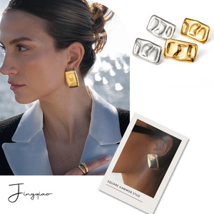 Geometric <b>Square</b> Stud Earrings Titanium Steel 18K Gold Minimalist Design Fashion Jewelry - Product Image 2