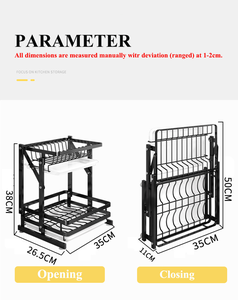 Soporte de cocina plegable Estante para platos de acero inoxidable Estante de almacenamiento Estante para platos montado en la pared - Product Image 6