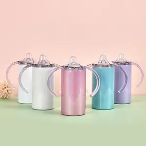 Nouveau paillettes 12oz blanc sublimation double paroi vide bébé sippy tasse en acier inoxydable isolé tout-petits enfants gobelet tasse