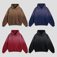 Sweat à capuche épais 450 GSM délavé et vieilli pour homme, sans cordon, coupe oversize, en coton et polyester, style streetwear automne, vente en gros