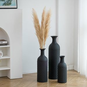 Ensemble de 3 vases décoratifs rustiques en fer, grands vases noirs pour le salon - Product Image 1