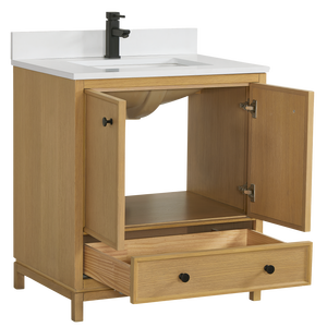 Modern Bathroom <b>Vanity</b> <b>with</b> Ceramic Basin Water Resistant Finish Made in Vietnam Natural Brushed Oak Bathroom Cabinet - Product Image 3