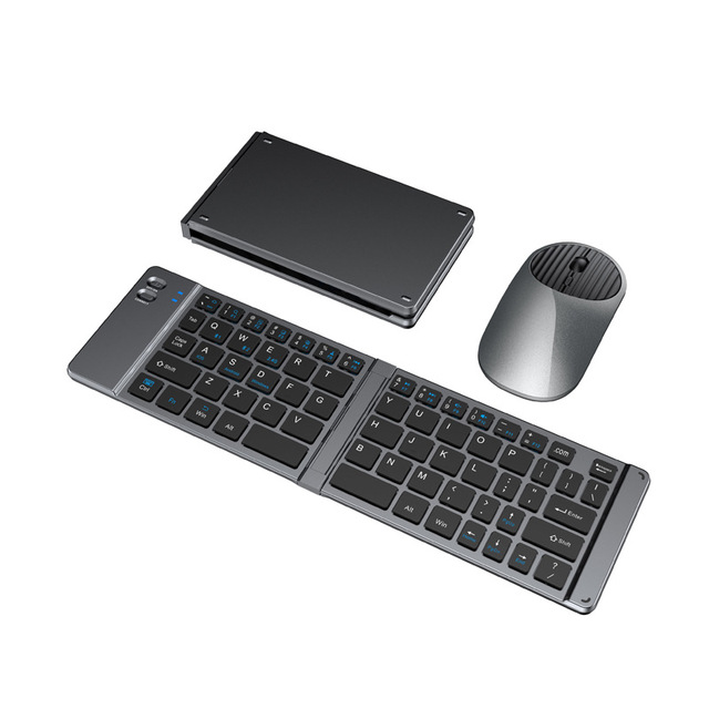 Foldable BT Keyboard and Mouse Combo Rechargeable Ultra Slim Wireless Keyboard for iPad Pro Tablet Phone Android Mac Windows