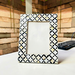 Mother of Pearl Inlay Eco-Friendly Handmade Custom Size Embossing <b>Printed</b> Photo <b>Frame</b> Table Top Floral Design - Product Image 1