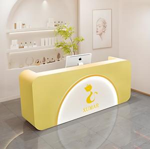 Dark Wood Reception Desk Modern Floating Design Warm <b>LED</b> <b>Light</b> Bar Club Hotel Lobby Restaurant Front Counter Office - Product Image 5