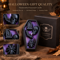 Bougie parfumée en forme de cercueil d'Halloween avec motif de crâne, de chauve-souris et de squelette, bougie décorative en cire de soja pour cadeau, décoration de la maison, OEM personnalisé