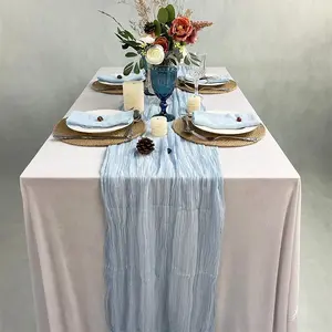 Vente en gros de serviettes de table en gaze de coton rustique biologique Serviettes de table bleues douces pour décoration de table de mariage