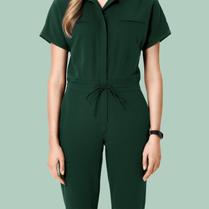 2025 nuevo conjunto de exfoliación médica personalizado para mujeres enfermeras <span class=keywords><strong>Polo</strong></span> cuello Jogger piernas enfermera mono de una pieza conjuntos de exfoliación uniformes de diseño de logotipo - Product Image 3