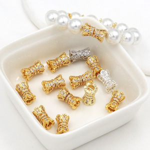 Bracelet DIY en cuivre plaqué or 14 carats avec zircon incrusté, vis, écrous, pétales, entretoises et perles baril, avec couleur inaltérable - Product Image 4