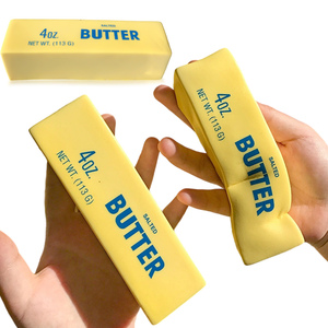 Yellow Milk Print Butter <b>Block</b> Squishy Food Soft Model Gift Craft for Kids 5-7 Years Made of PU Material Square <b>Shape</b> - Product Image 1