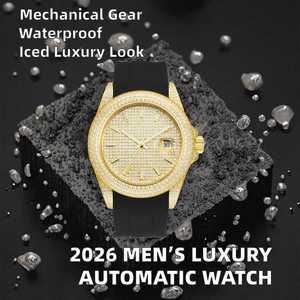 Montres mécaniques automatiques haut de gamme pour hommes, entièrement serties de diamants, en acier inoxydable, avec bracelet en caoutchouc de 20 mm et verre, collection 2026, offre spéciale - Product Image 2