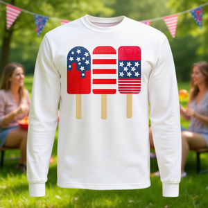 Camiseta de manga larga americana del 4 de julio de Popsicle, unisex, con cuello redondo, estampado digital, ropa para fiestas de reunión familiar - Product Image 3
