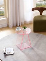 Table basse moderne en acrylique écologique avec hauteur réglable et étagère flottante - Taille et couleur personnalisables