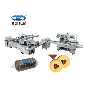 Automatic cream chocolate jam filling biscuit sandwiching machines sandwich biscuit maker with servo motor row packing machine