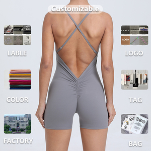 XW-43014 sans manches court sport Fitness combinaison dos nu entraînement vêtements de sport Scrunch bout à bout Yoga femmes combinaisons combishorts - Product Image 4