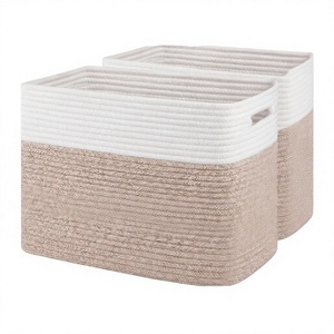 Collapsible Cotton Rope Storage <b>Baskets</b> Handle-Toy Blanket Storage Living Room/Closet/Bedroom/<b>Picnic</b> Use 15x9.8x11.8 Inches Pack - Product Image 4